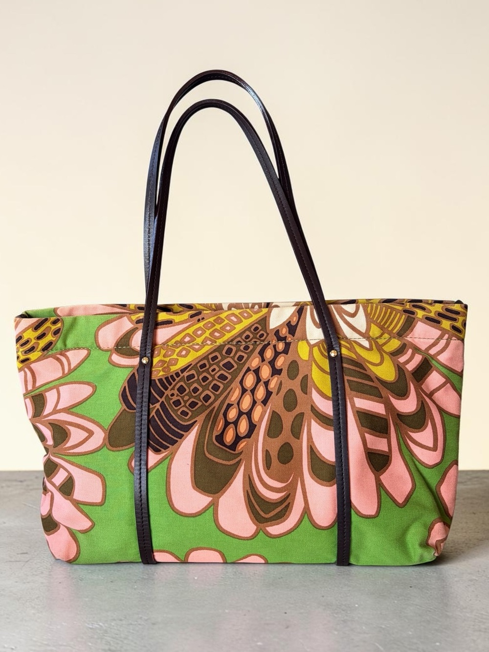 Kate Spade Floral Canvas Top Handle Bag Fall Pop of Color Statement